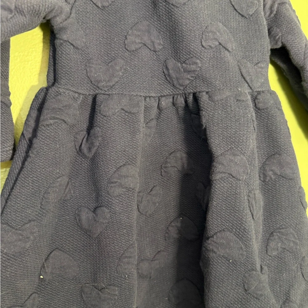 Carter’s Navy Blue Knit Long Sleeve Dress with Textured Heart Pattern, 12M